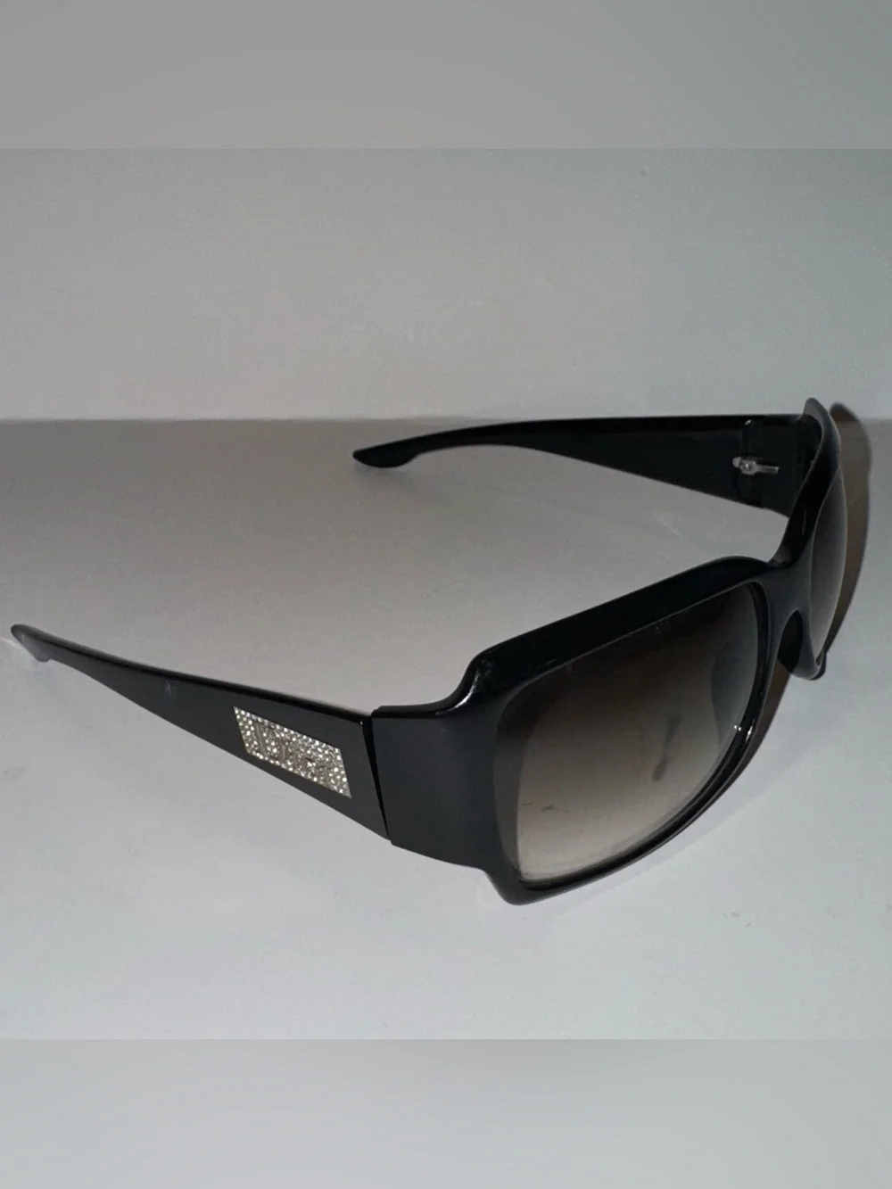 Vintage Christian Dior Oversized Rhinestone Crystal Logo Gradient Sunglasses